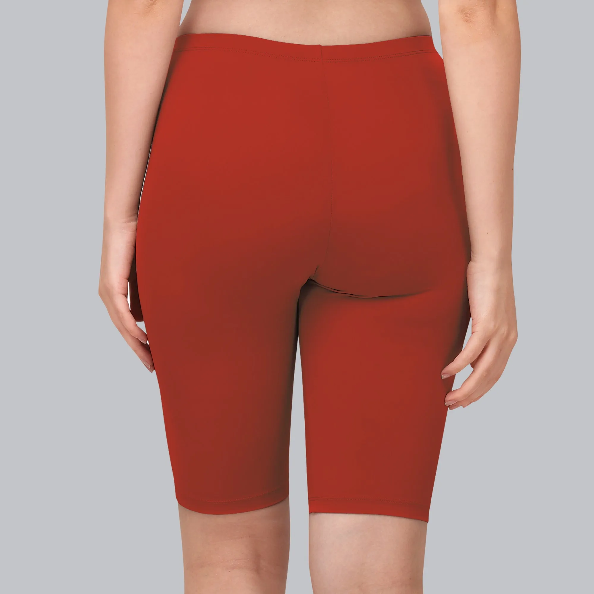 Solid Polyamide Spandex Knee Length Cycling Shorts