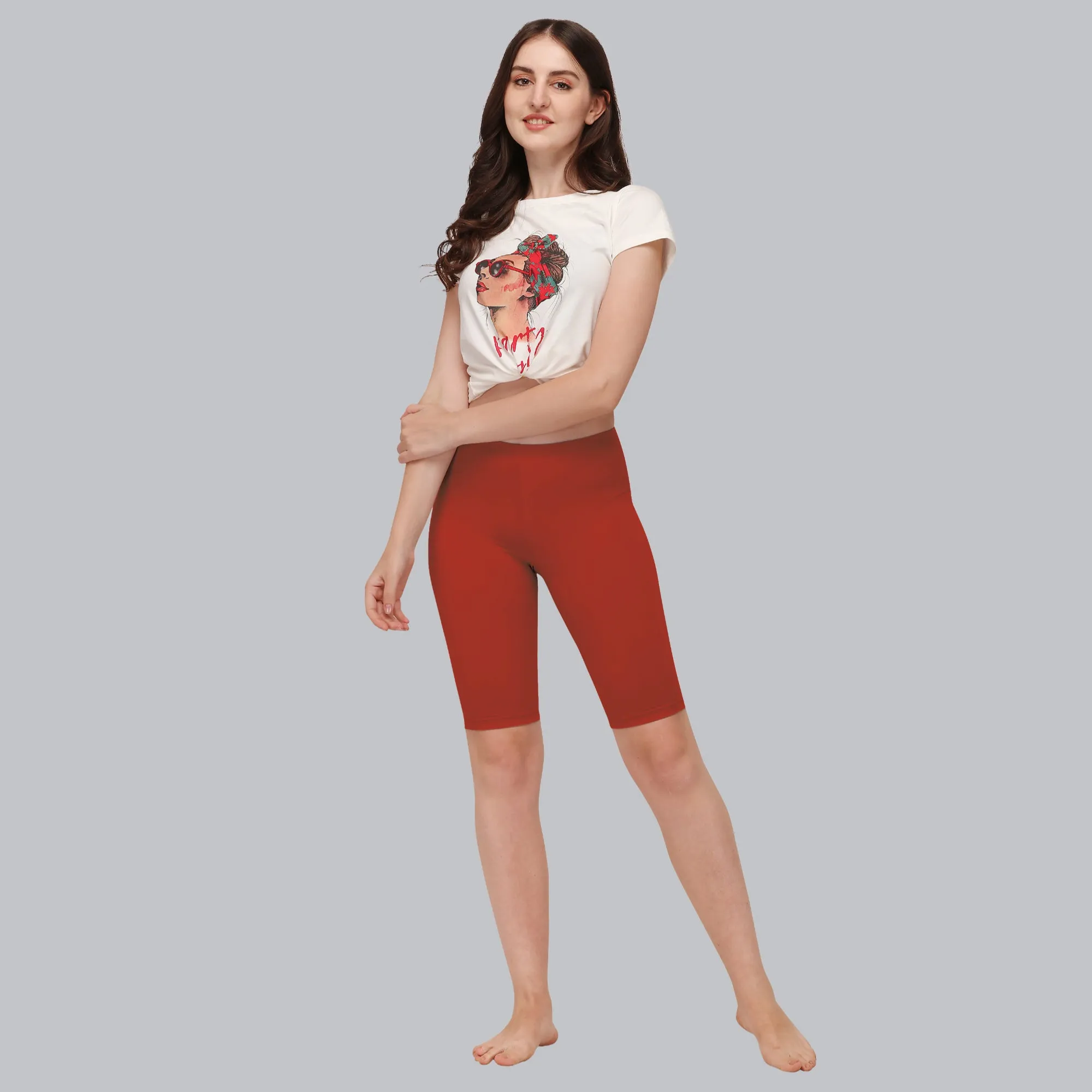 Solid Polyamide Spandex Knee Length Cycling Shorts