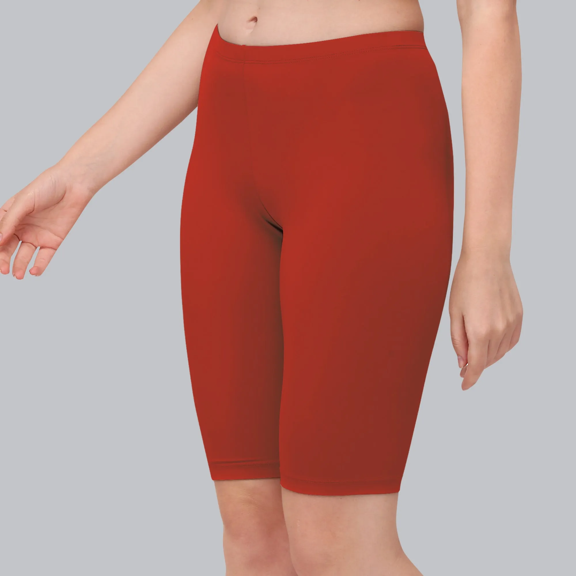 Solid Polyamide Spandex Knee Length Cycling Shorts