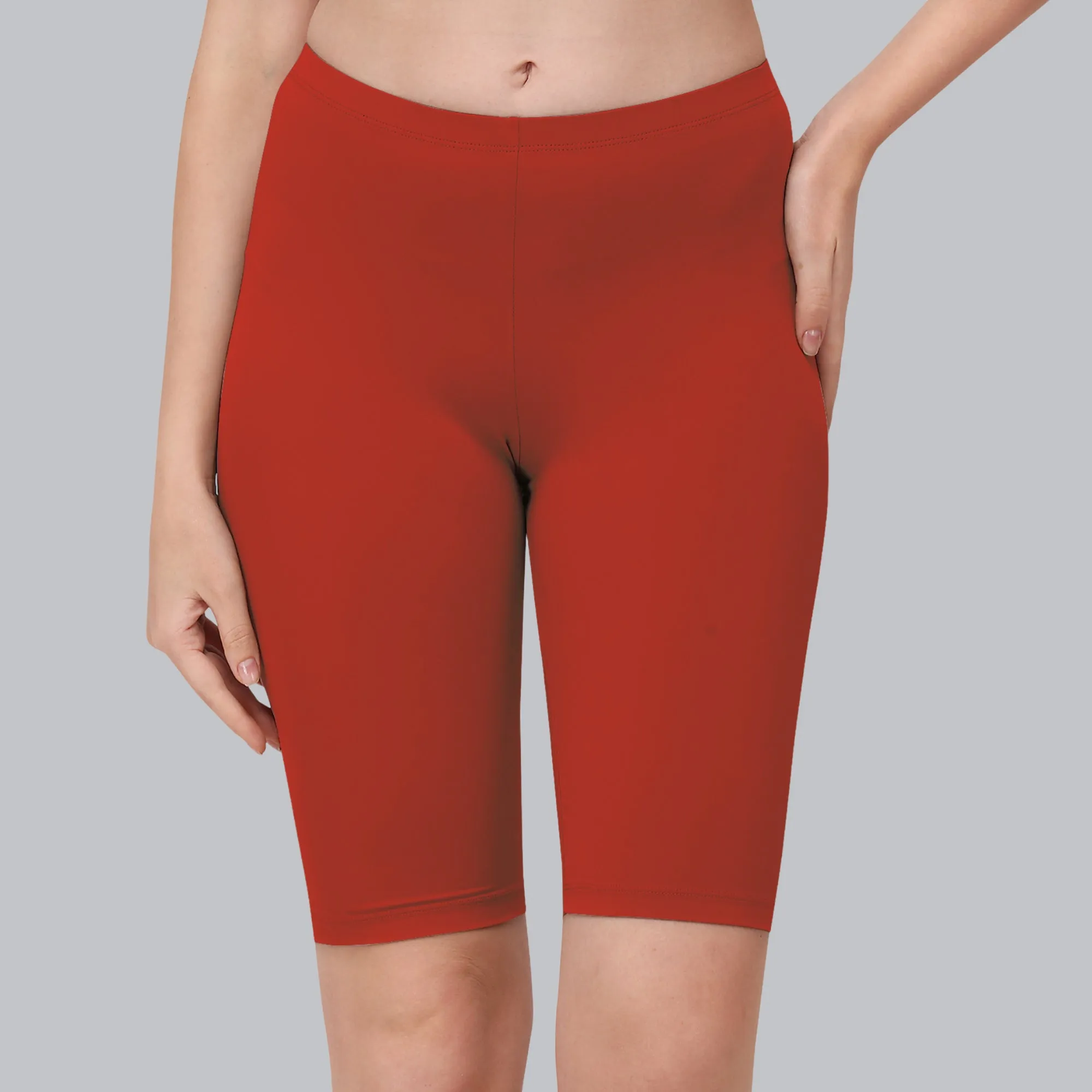 Solid Polyamide Spandex Knee Length Cycling Shorts