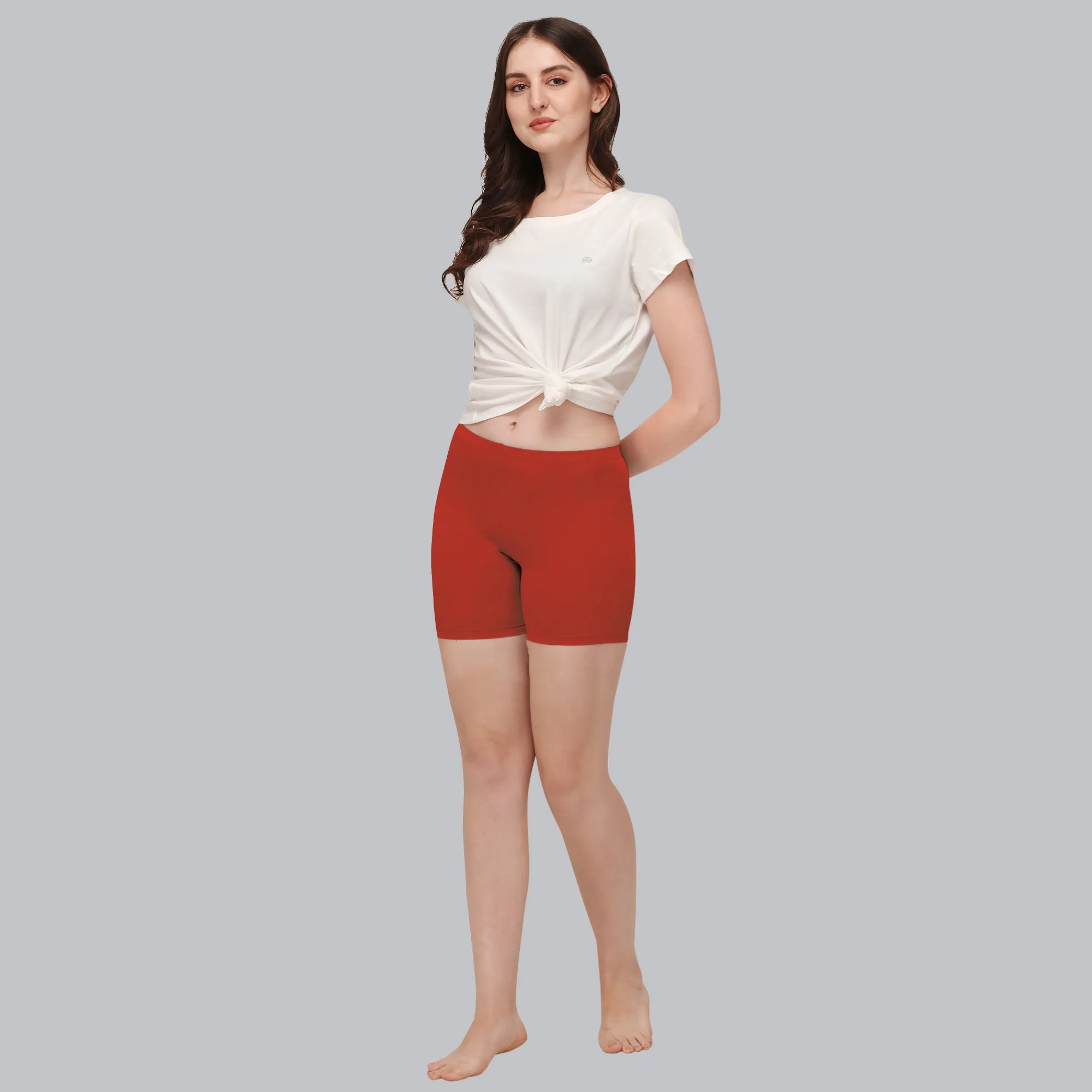 Solid Polyamide Spandex Mid Thigh Length Cycling Shorts