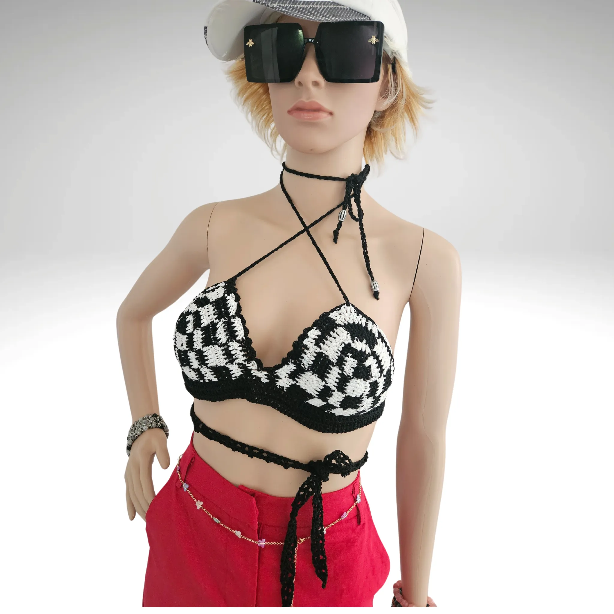 Speed Checker Crochet Cropped Top
