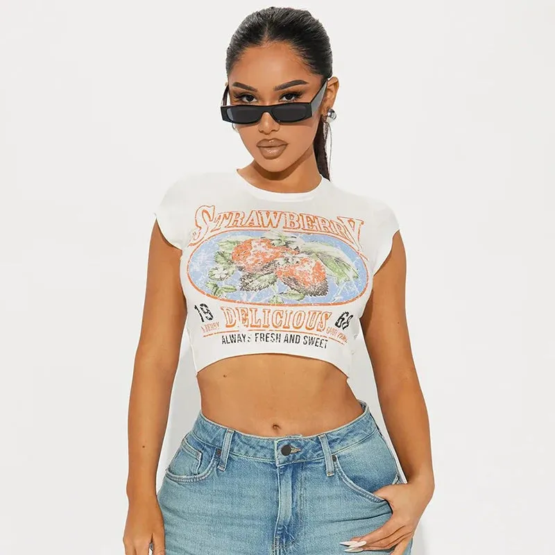Strawberry Print Graphic T Shirts