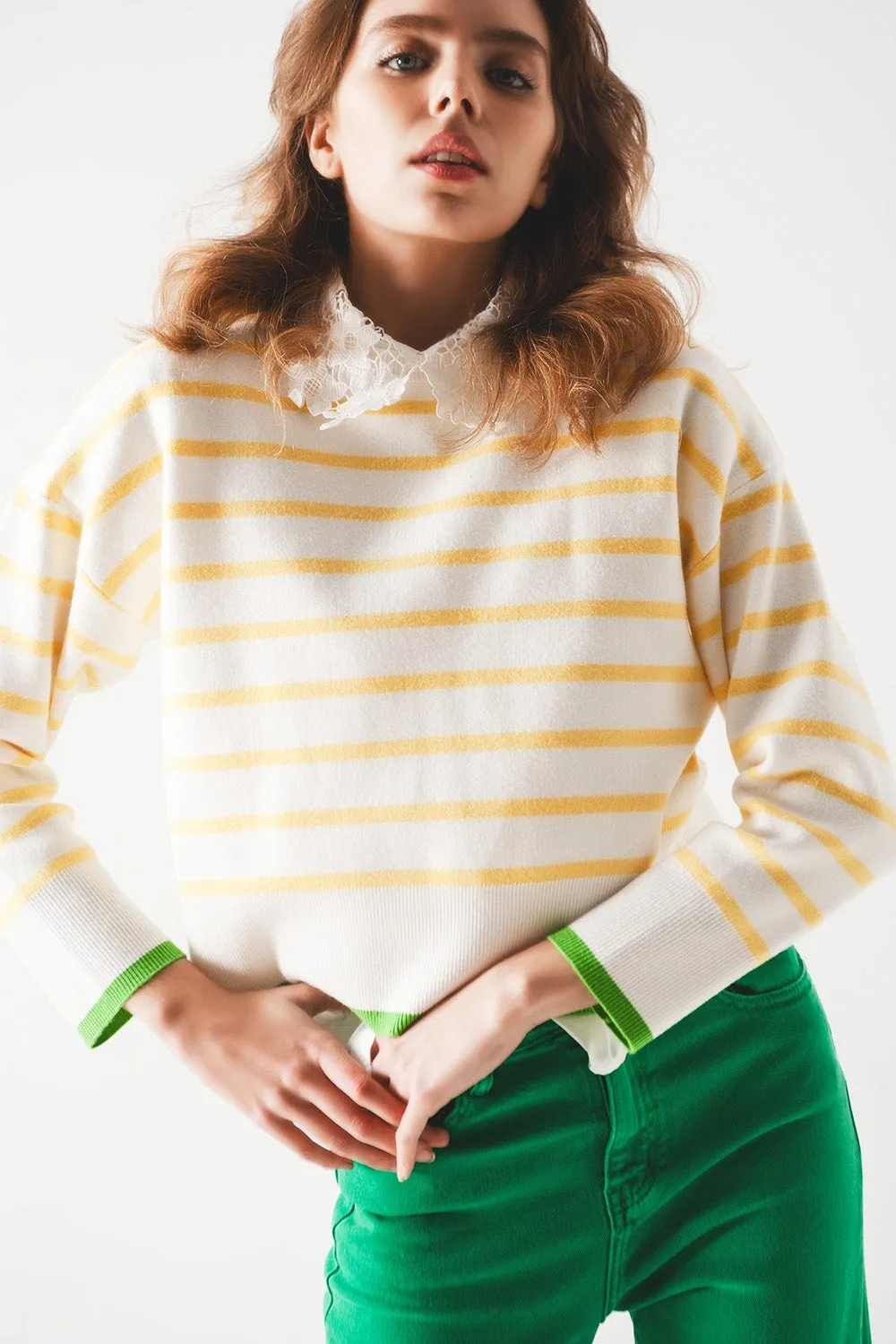 Stripe sweater in yellow & white