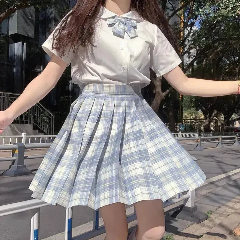 Student Jk Plaid Skirt Preppy Style Mini Pleated  Kilt Skirt