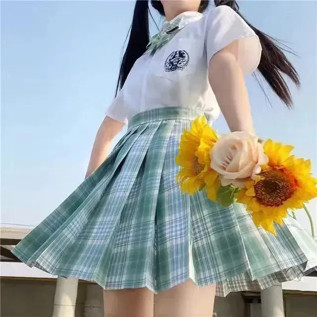 Student Jk Plaid Skirt Preppy Style Mini Pleated  Kilt Skirt