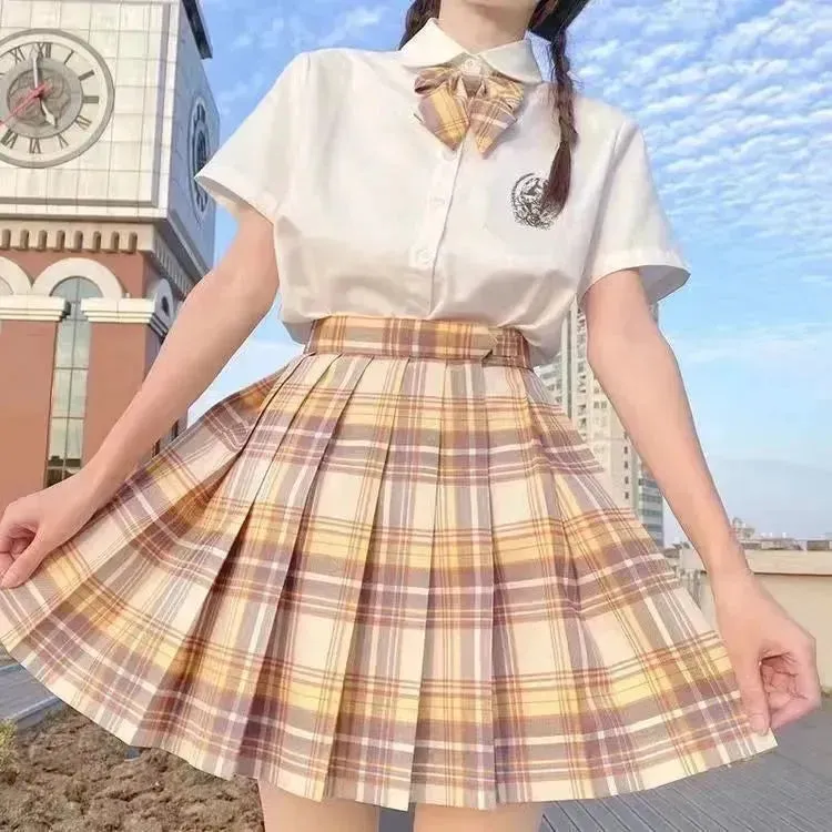 Student Jk Plaid Skirt Preppy Style Mini Pleated  Kilt Skirt