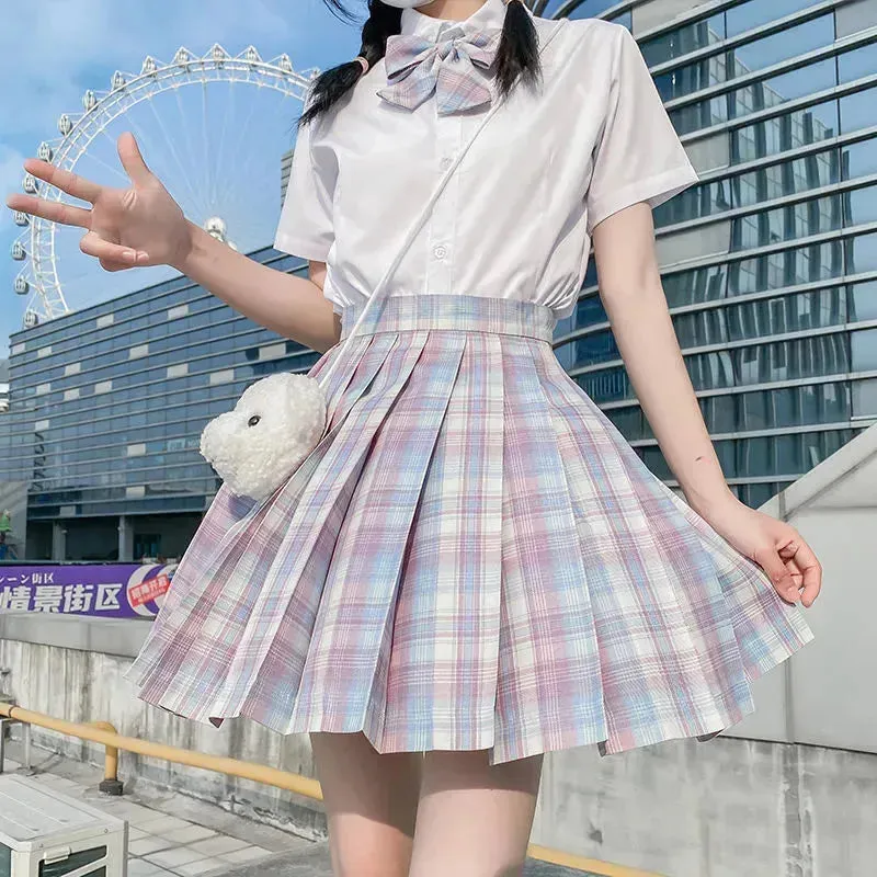 Student Jk Plaid Skirt Preppy Style Mini Pleated  Kilt Skirt