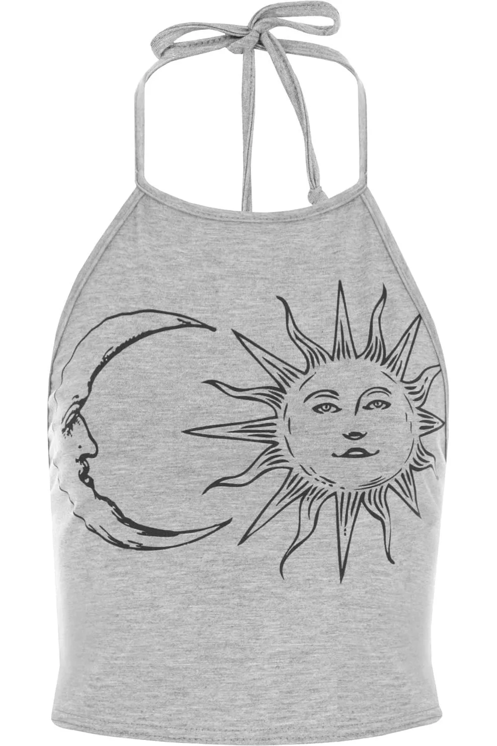 Sun Moon Print Halter Neck Crop Vest Top