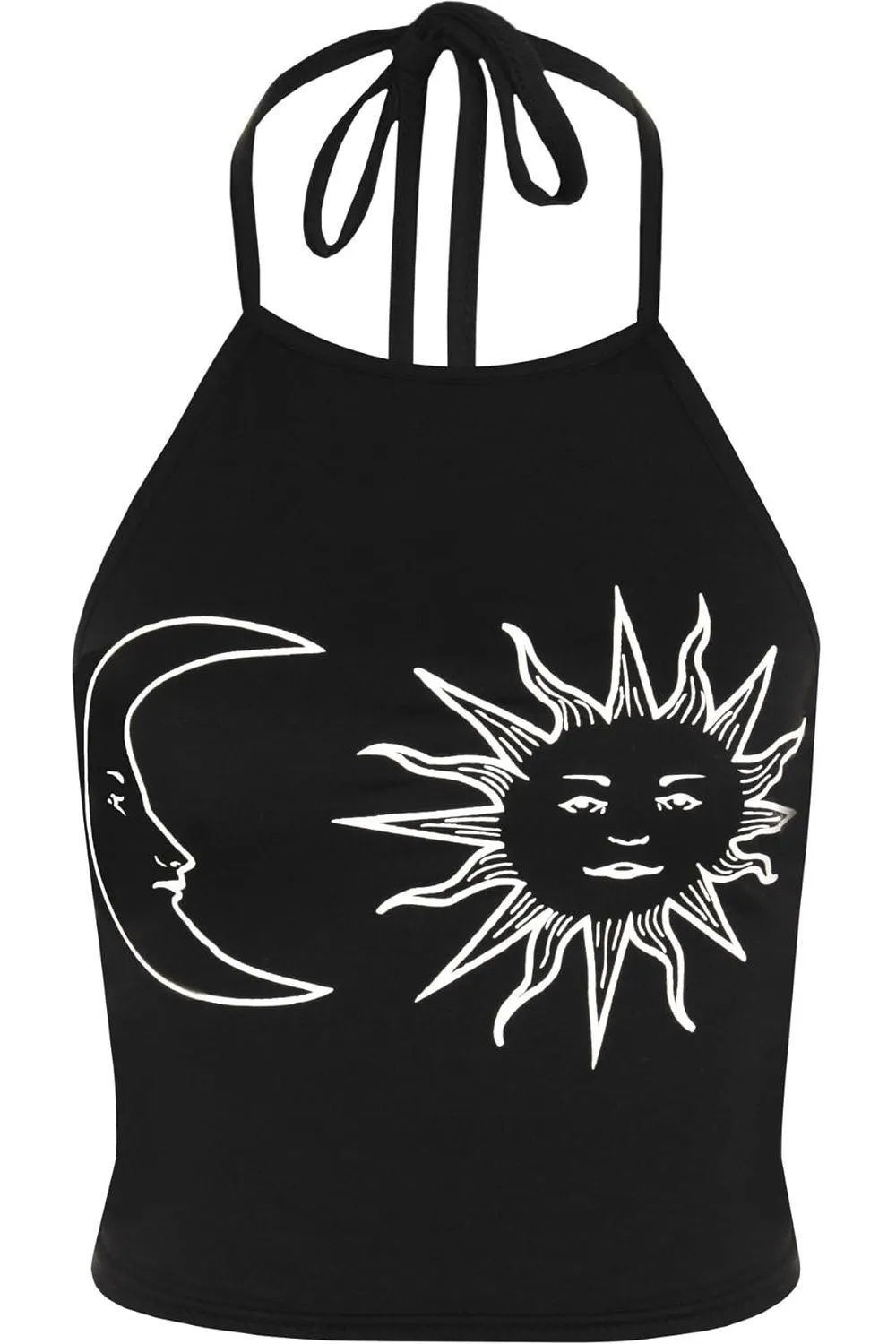 Sun Moon Print Halter Neck Crop Vest Top