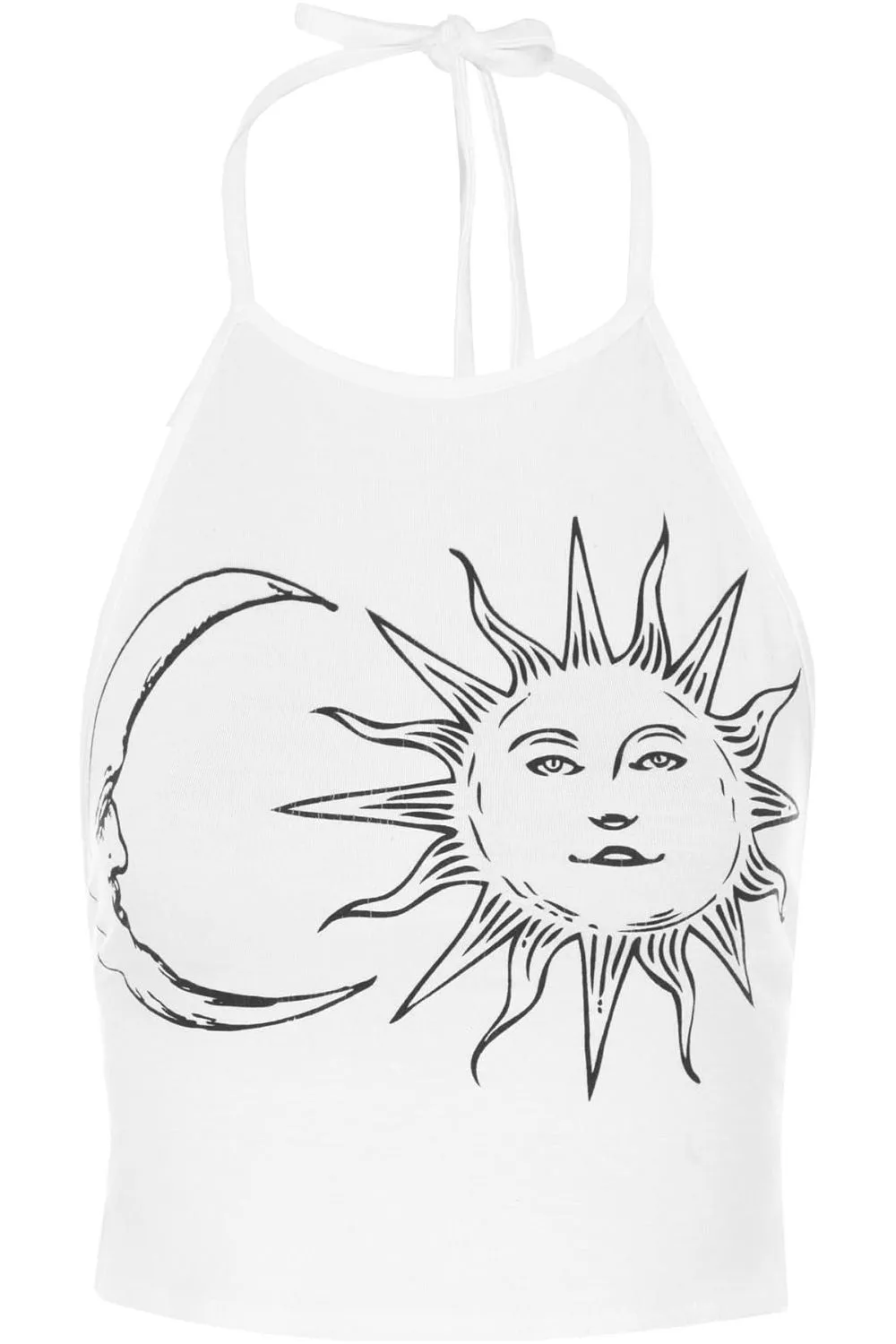 Sun Moon Print Halter Neck Crop Vest Top