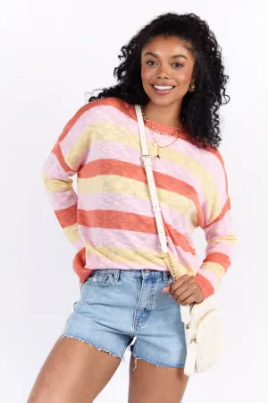 Sunset Chaser Yellow Multi Striped Lightweight Sweater