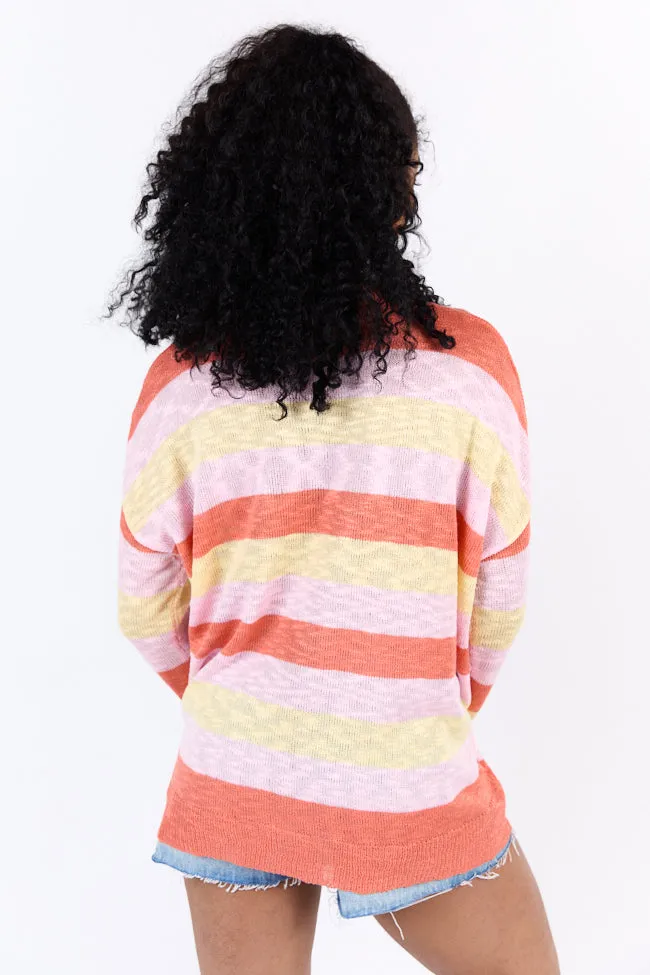 Sunset Chaser Yellow Multi Striped Lightweight Sweater