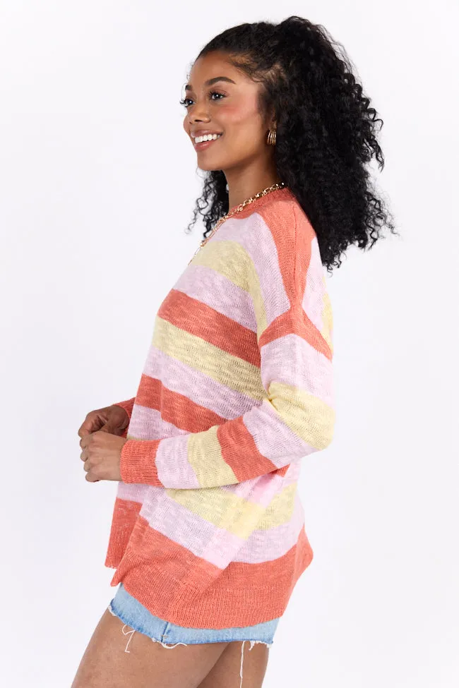Sunset Chaser Yellow Multi Striped Lightweight Sweater
