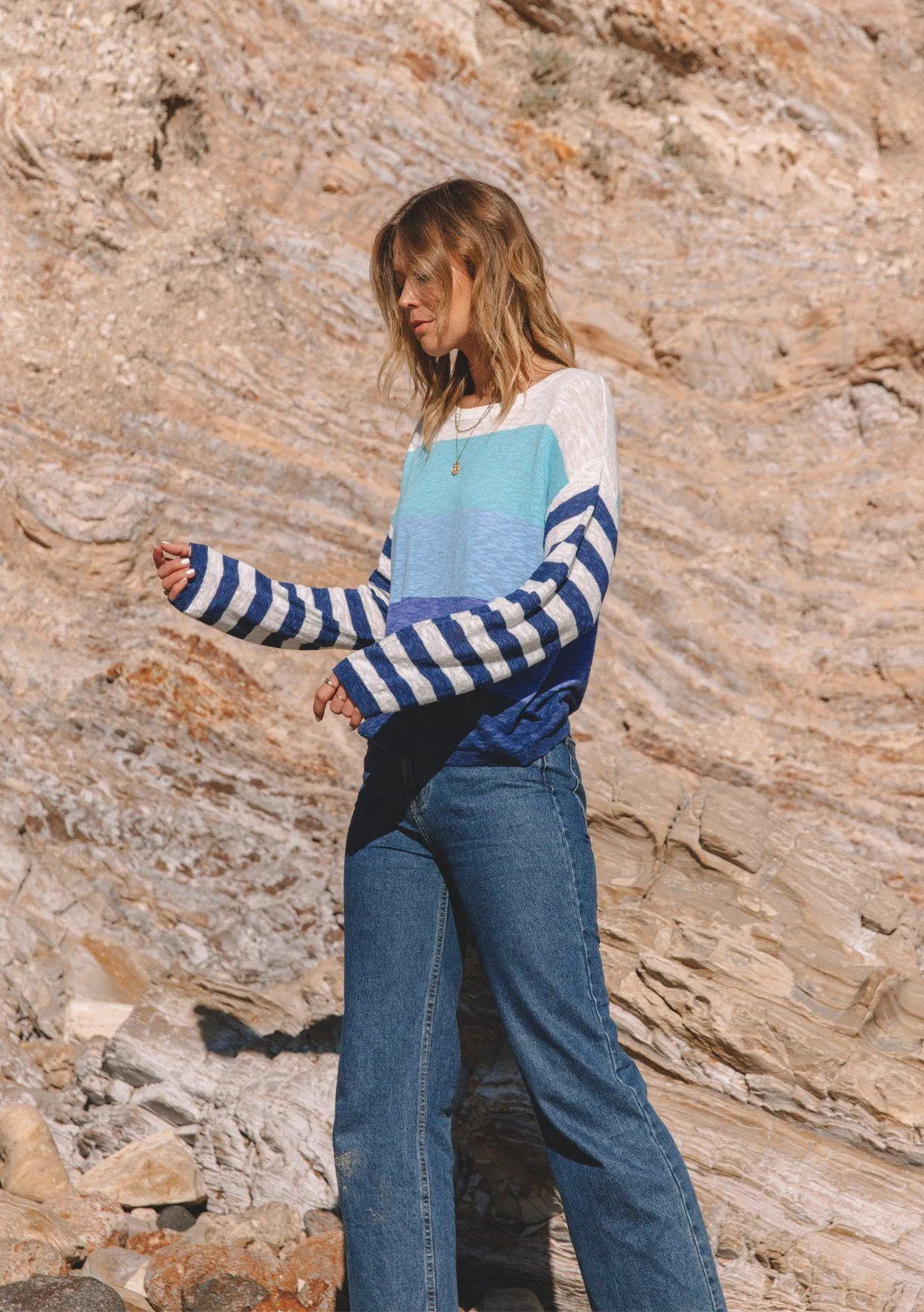 Teddi Striped Sleeve Knit Pullover