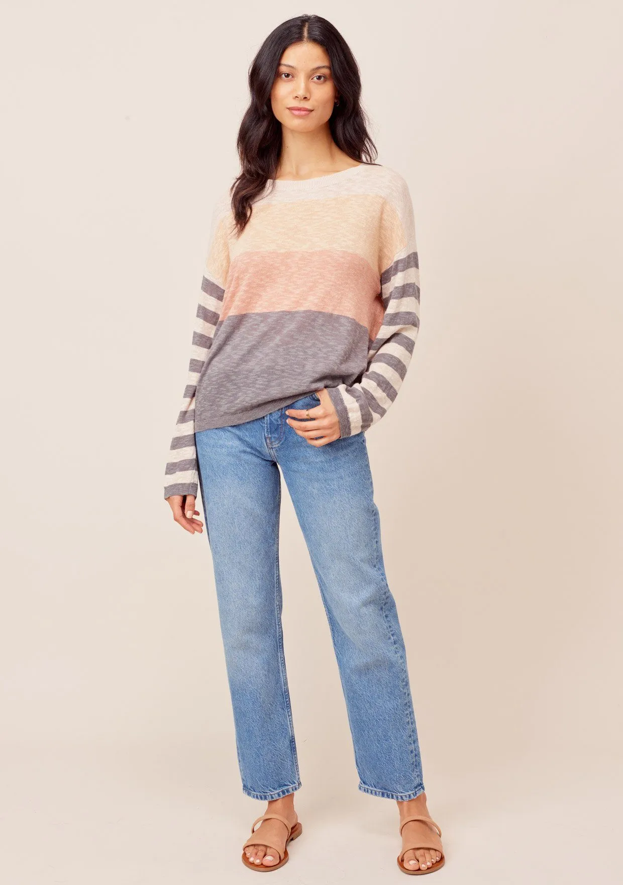 Teddi Striped Sleeve Knit Pullover