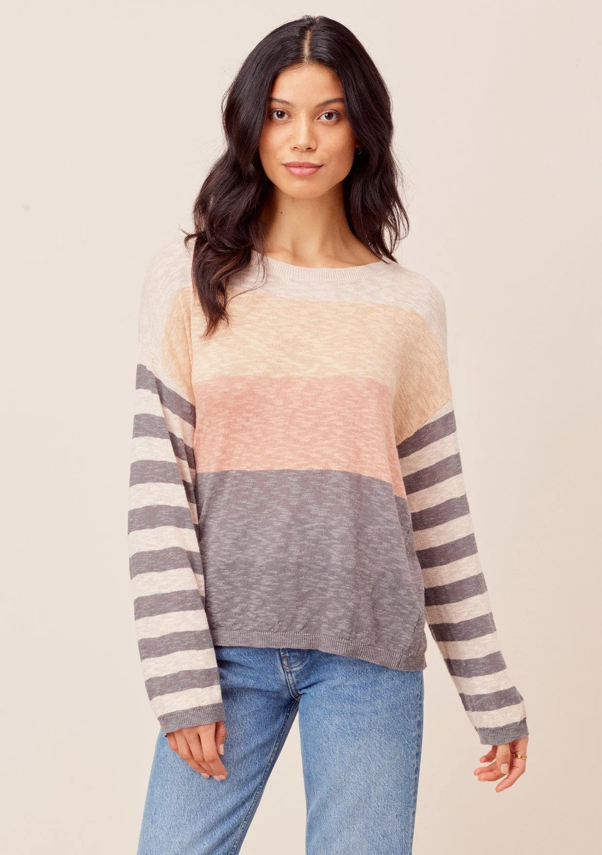 Teddi Striped Sleeve Knit Pullover
