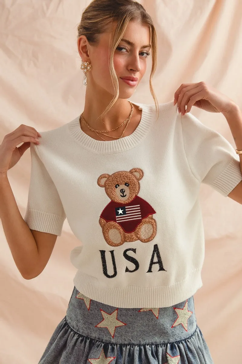 Teddy Bear Flag Sweater Top