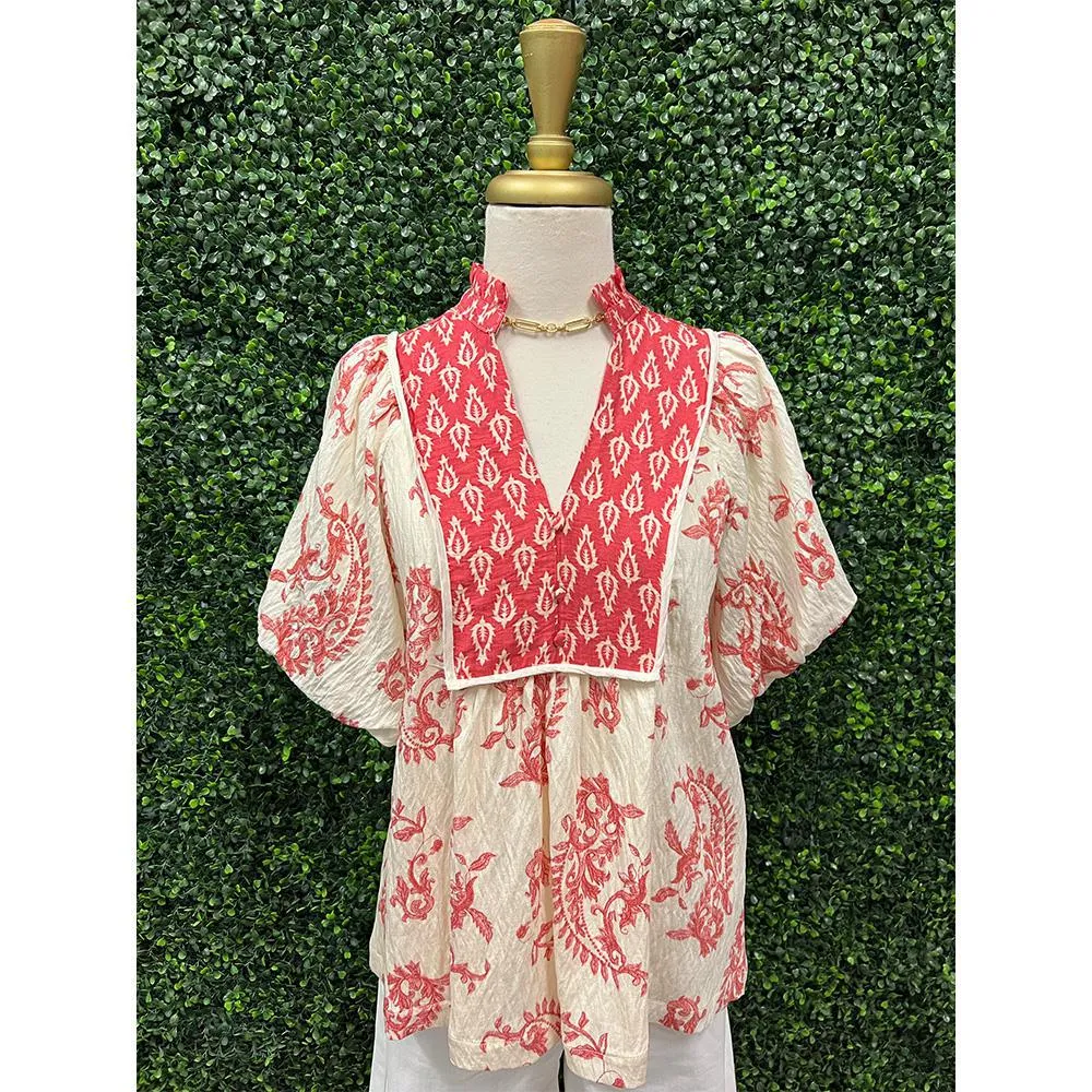 Thea Boho Blouse Red Mix