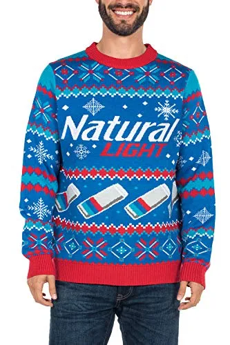 Tipsy Elves Men's Natural Light Ugly Christmas Sweater - Natty Light Xmas Sweater: X-Large Blue