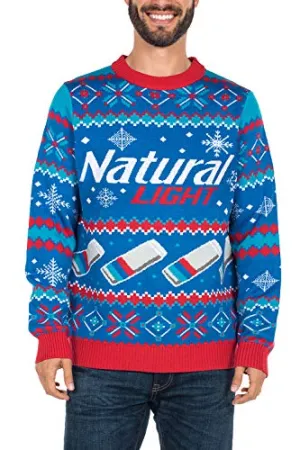 Tipsy Elves Men's Natural Light Ugly Christmas Sweater - Natty Light Xmas Sweater: X-Large Blue