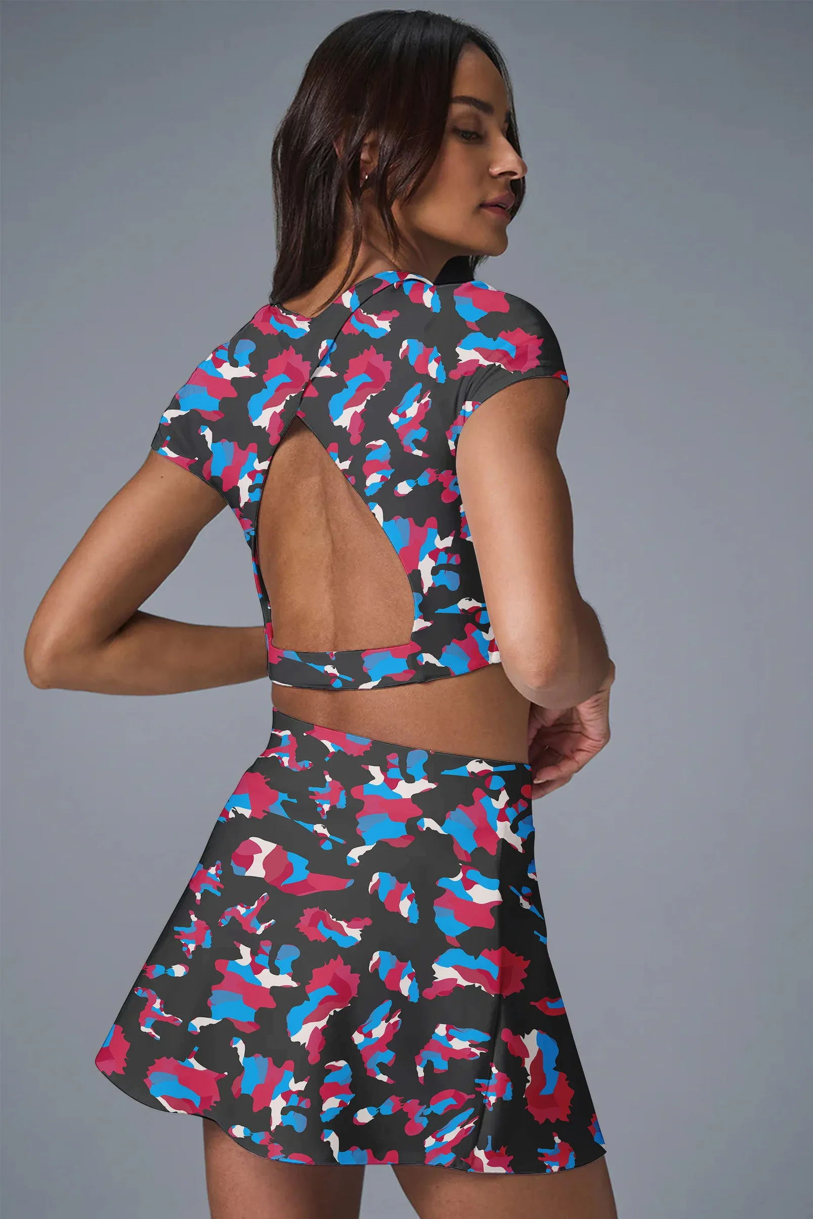 Urban Camo Court Set – Crop Top & Skort Activewear for Women