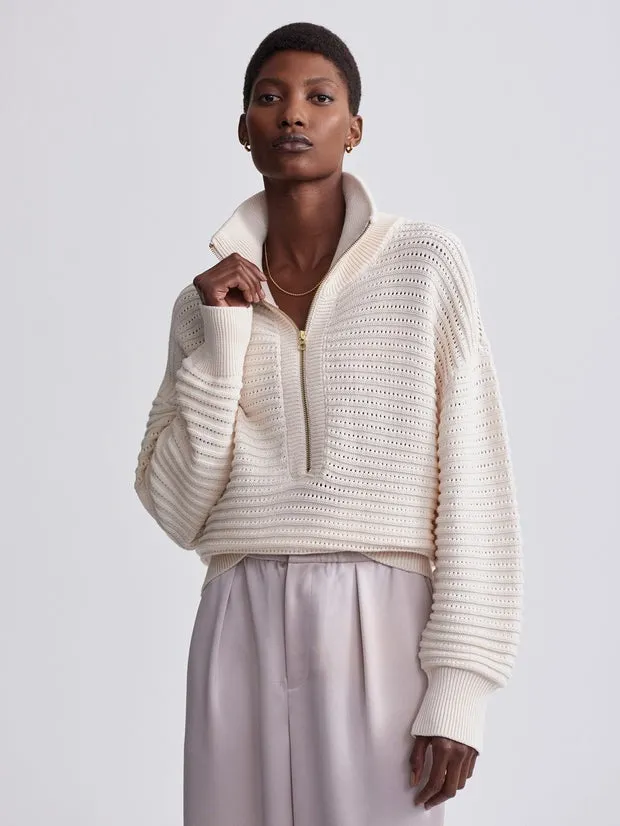 Varley Tara Pointelle Half-Zip Knit in Egret