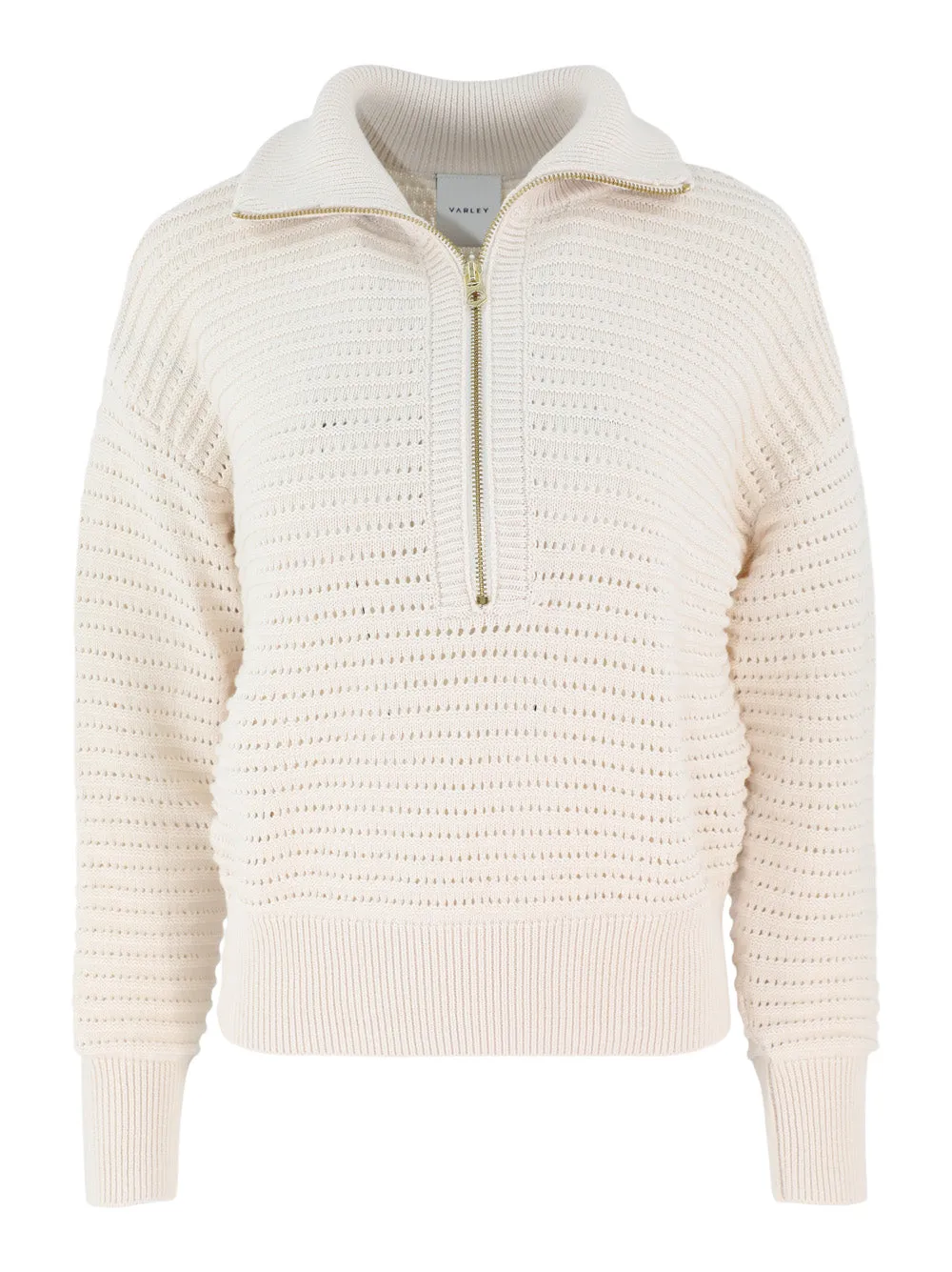 Varley Tara Pointelle Half-Zip Knit in Egret