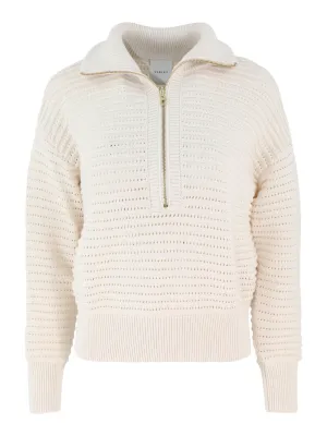 Varley Tara Pointelle Half-Zip Knit in Egret