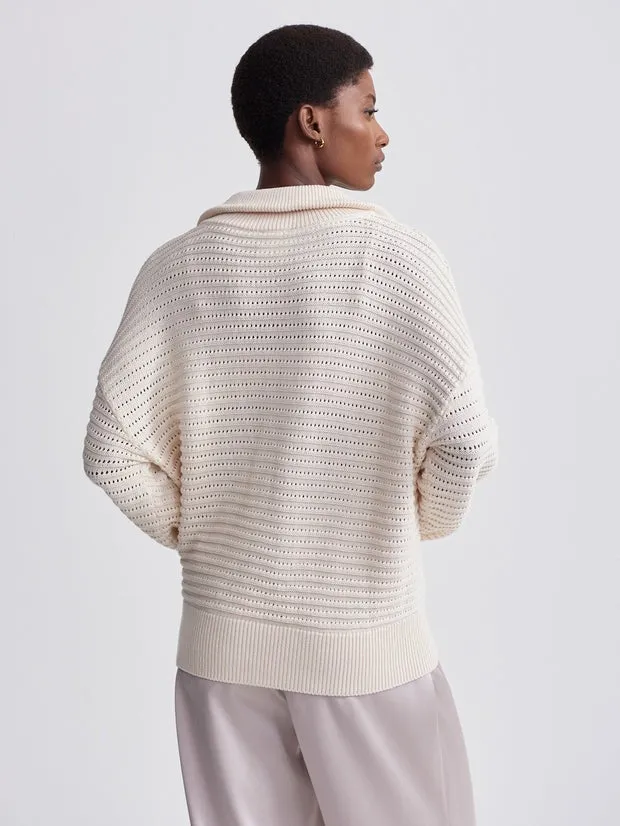 Varley Tara Pointelle Half-Zip Knit in Egret