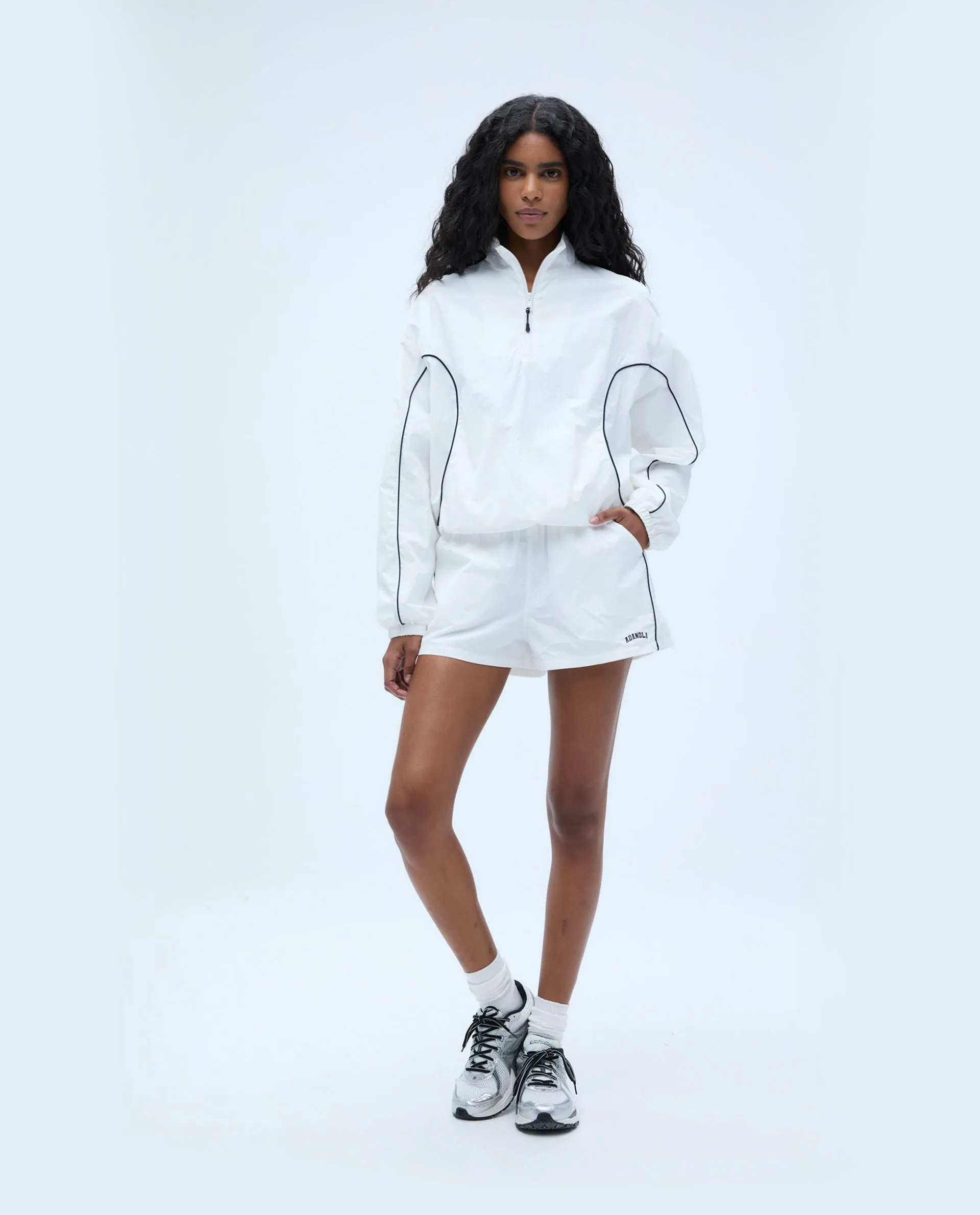 Varsity Track Short - White/Navy Blue