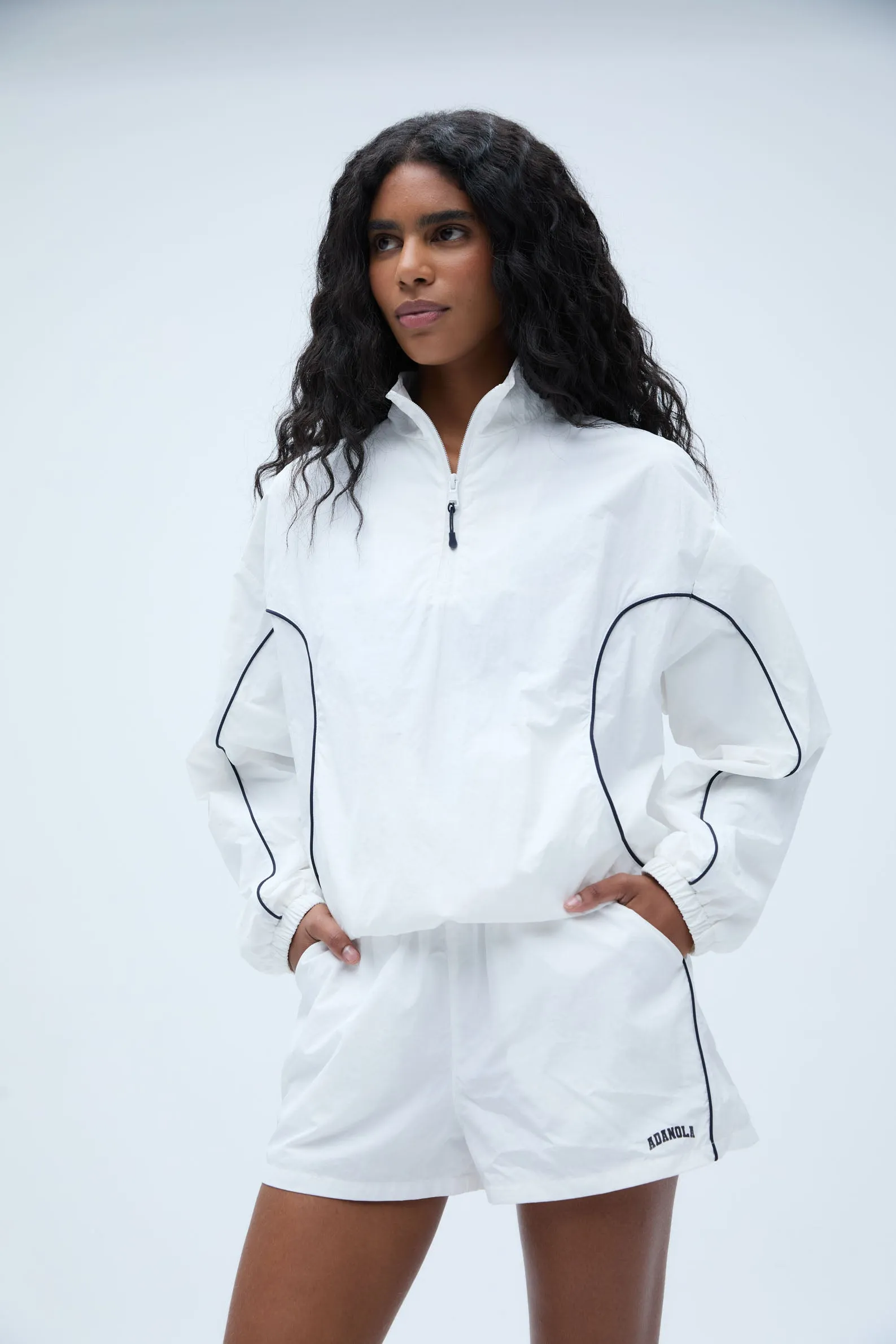 Varsity Track Short - White/Navy Blue