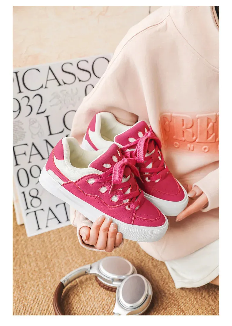 VougeVamp Women's Chunky Platform Sneakers – Trendy Pink Skateboard & Sports Shoes