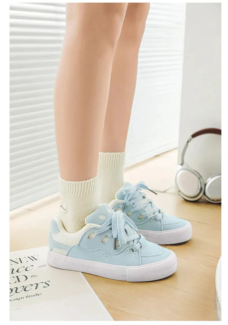 VougeVamp Women's Chunky Platform Sneakers – Trendy Pink Skateboard & Sports Shoes