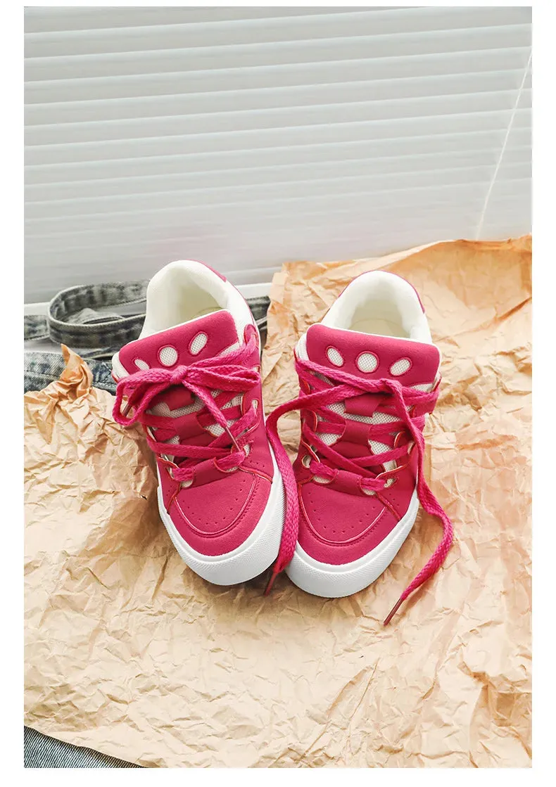 VougeVamp Women's Chunky Platform Sneakers – Trendy Pink Skateboard & Sports Shoes