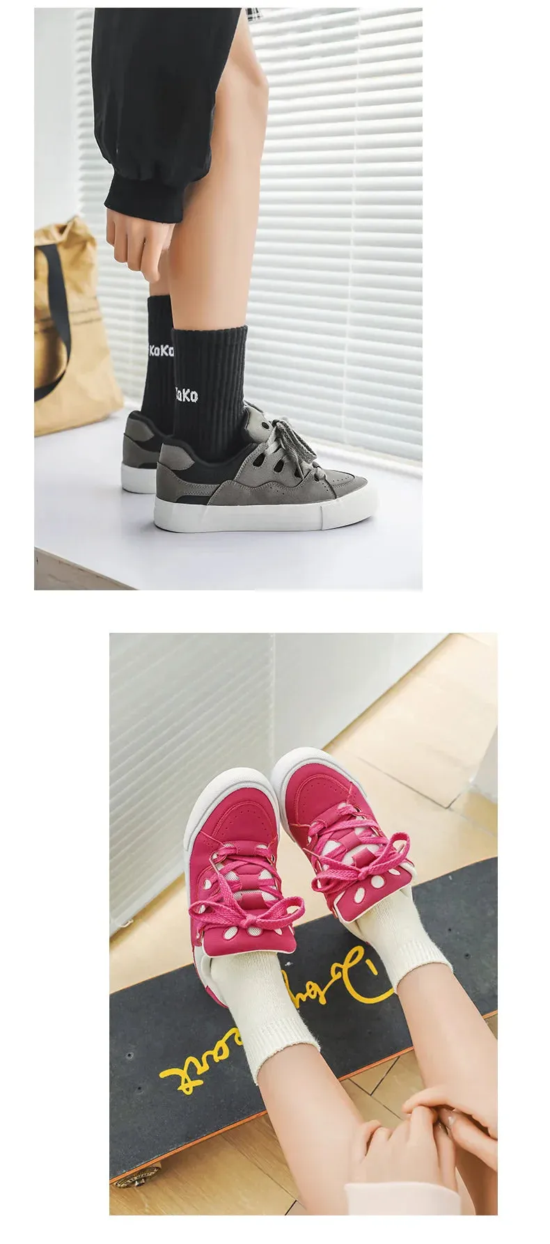 VougeVamp Women's Chunky Platform Sneakers – Trendy Pink Skateboard & Sports Shoes