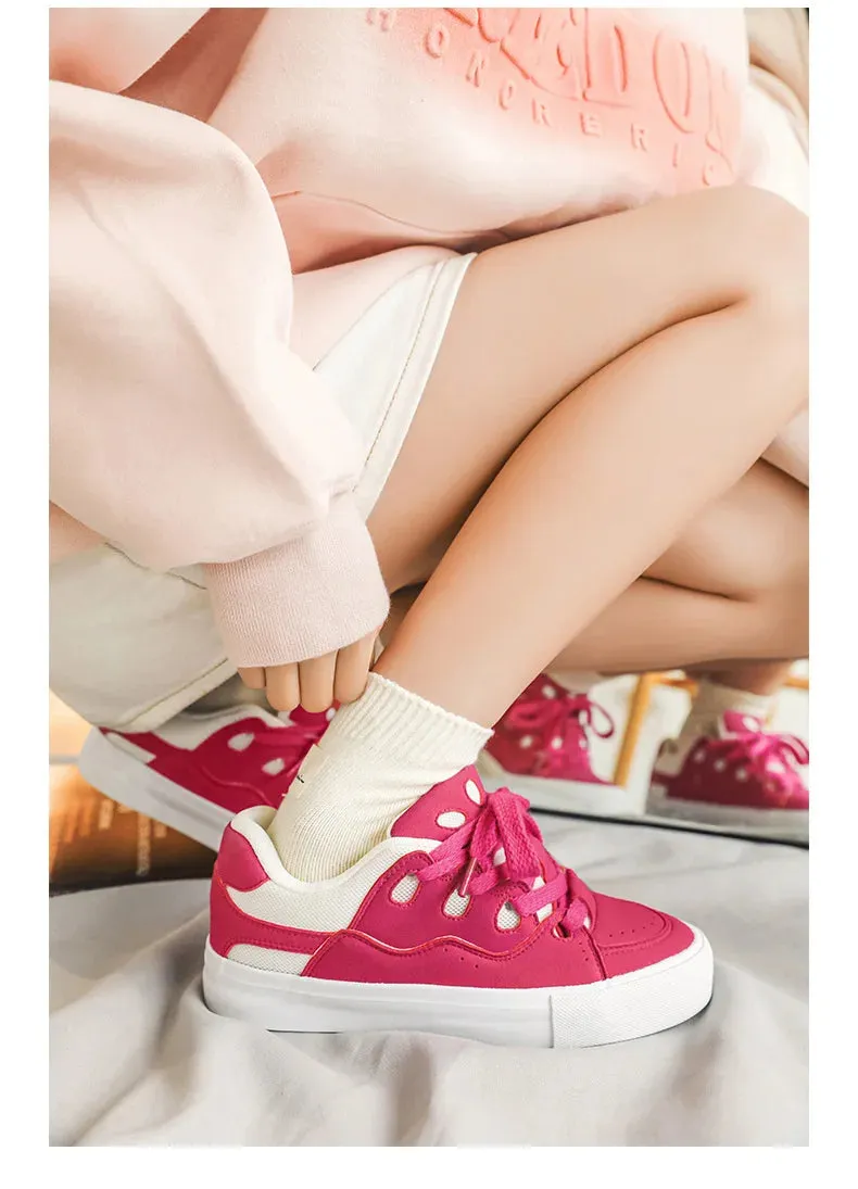 VougeVamp Women's Chunky Platform Sneakers – Trendy Pink Skateboard & Sports Shoes