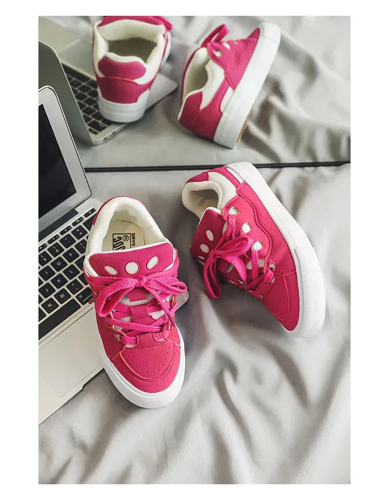 VougeVamp Women's Chunky Platform Sneakers – Trendy Pink Skateboard & Sports Shoes