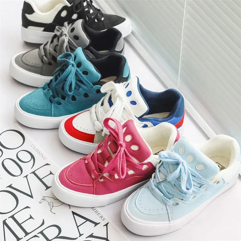 VougeVamp Women's Chunky Platform Sneakers – Trendy Pink Skateboard & Sports Shoes