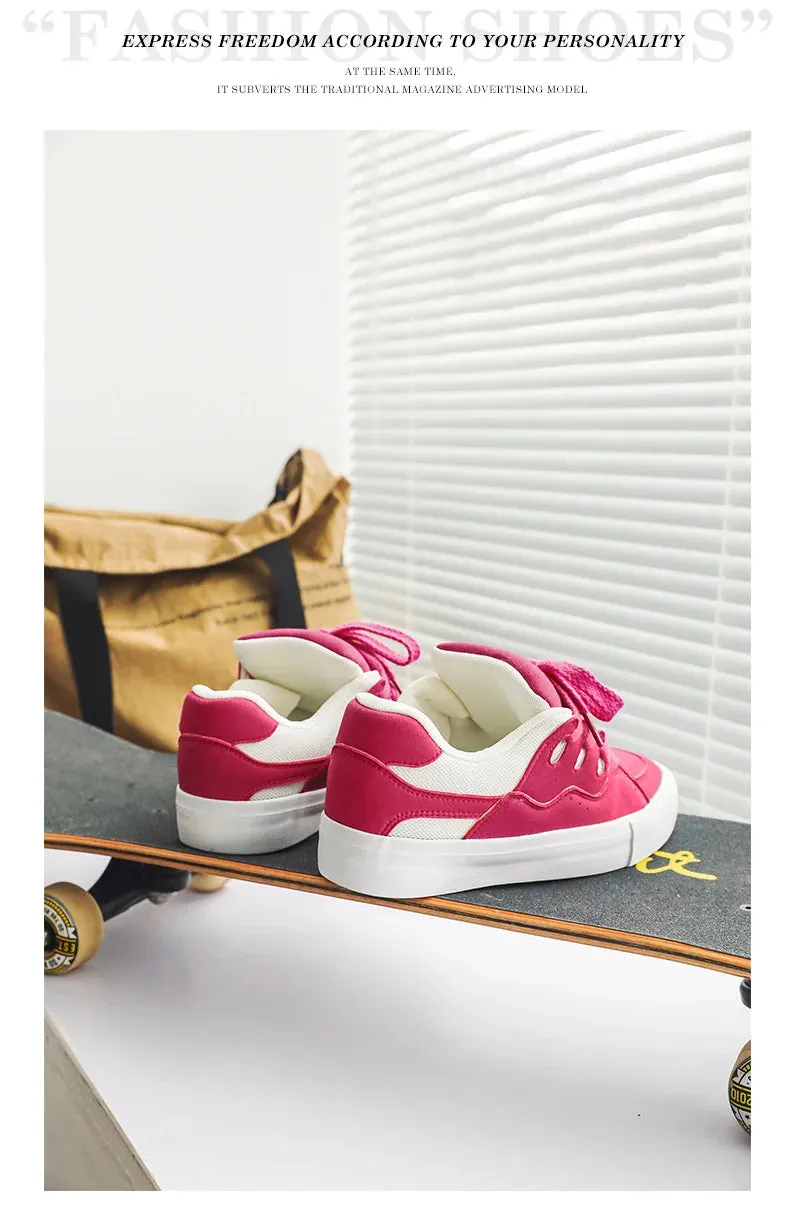 VougeVamp Women's Chunky Platform Sneakers – Trendy Pink Skateboard & Sports Shoes