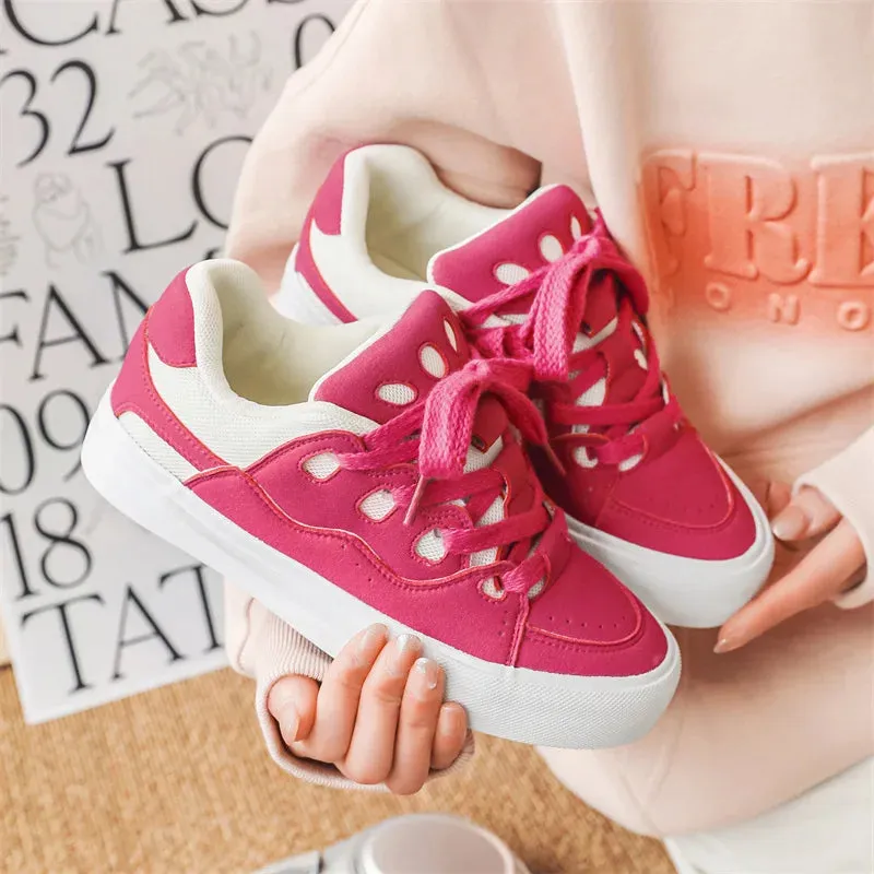 VougeVamp Women's Chunky Platform Sneakers – Trendy Pink Skateboard & Sports Shoes
