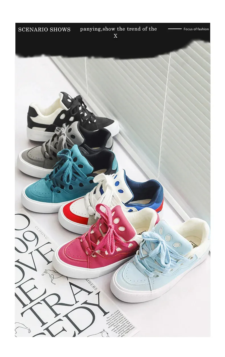 VougeVamp Women's Chunky Platform Sneakers – Trendy Pink Skateboard & Sports Shoes