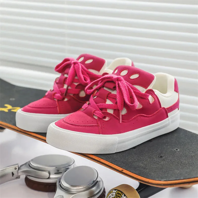 VougeVamp Women's Chunky Platform Sneakers – Trendy Pink Skateboard & Sports Shoes