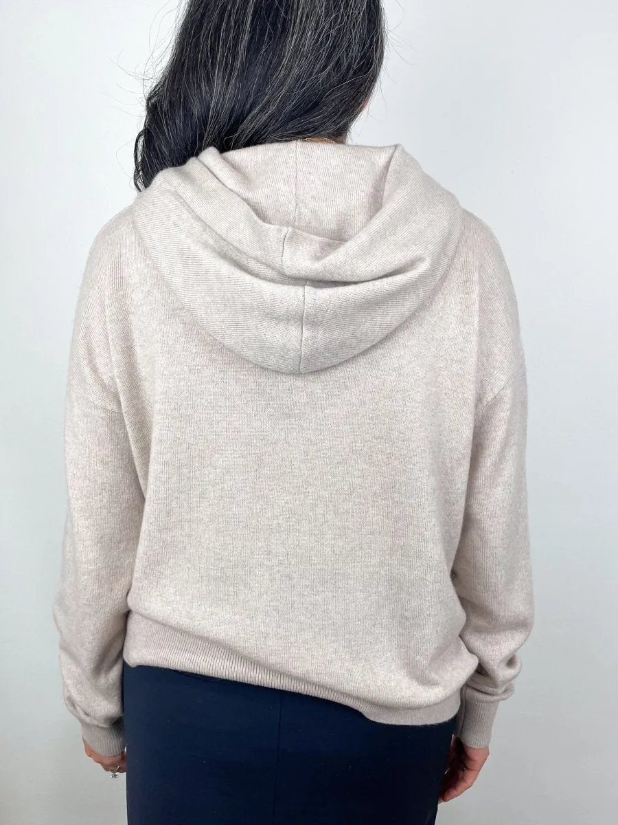 Washable Cashmere Easy Mens Hoodie in Oatmeal Melange