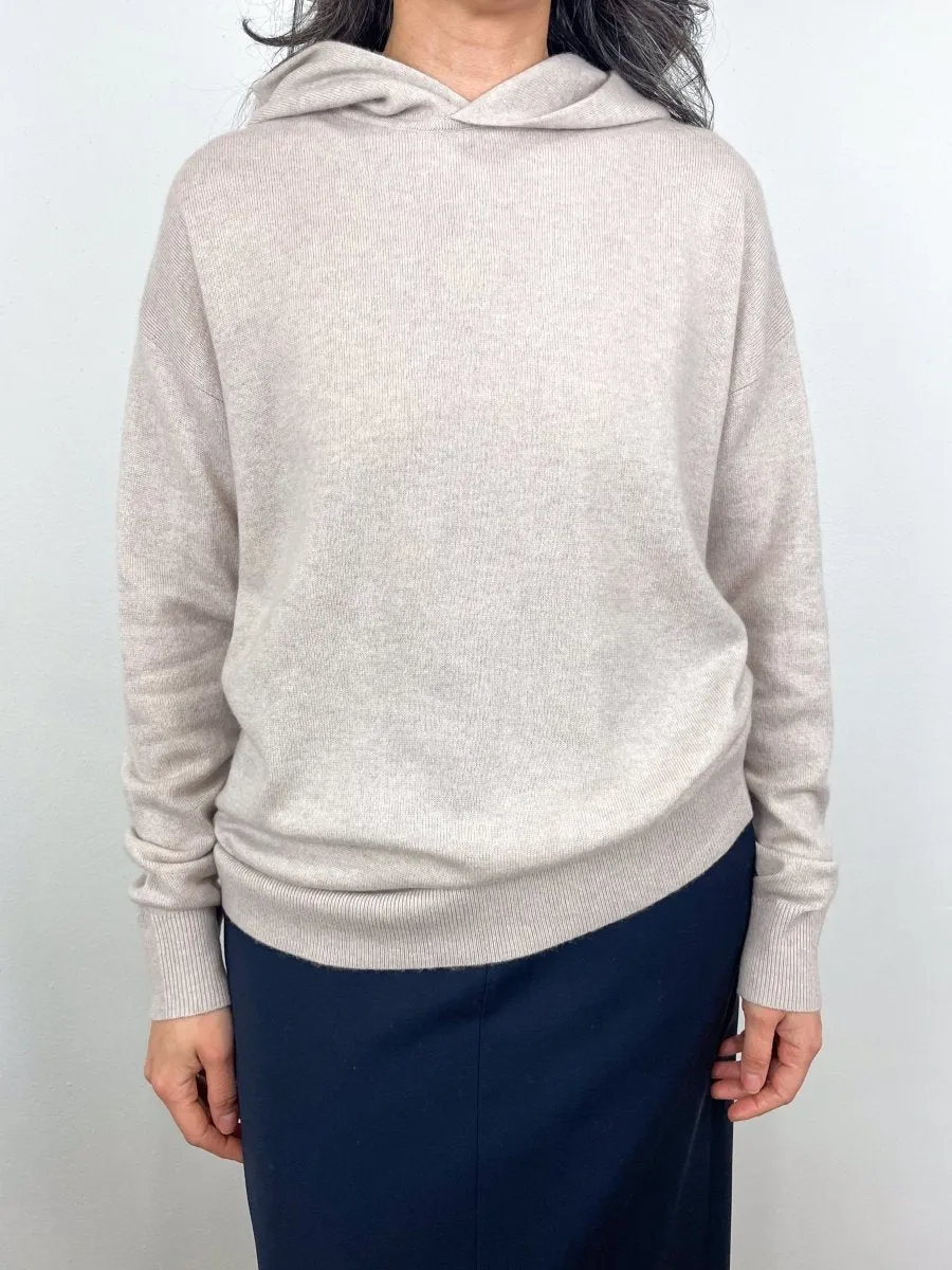 Washable Cashmere Easy Mens Hoodie in Oatmeal Melange