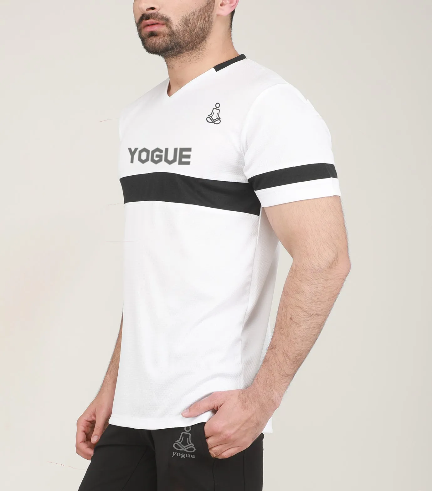 White & Black Stripe V-Neck T-Shirt
