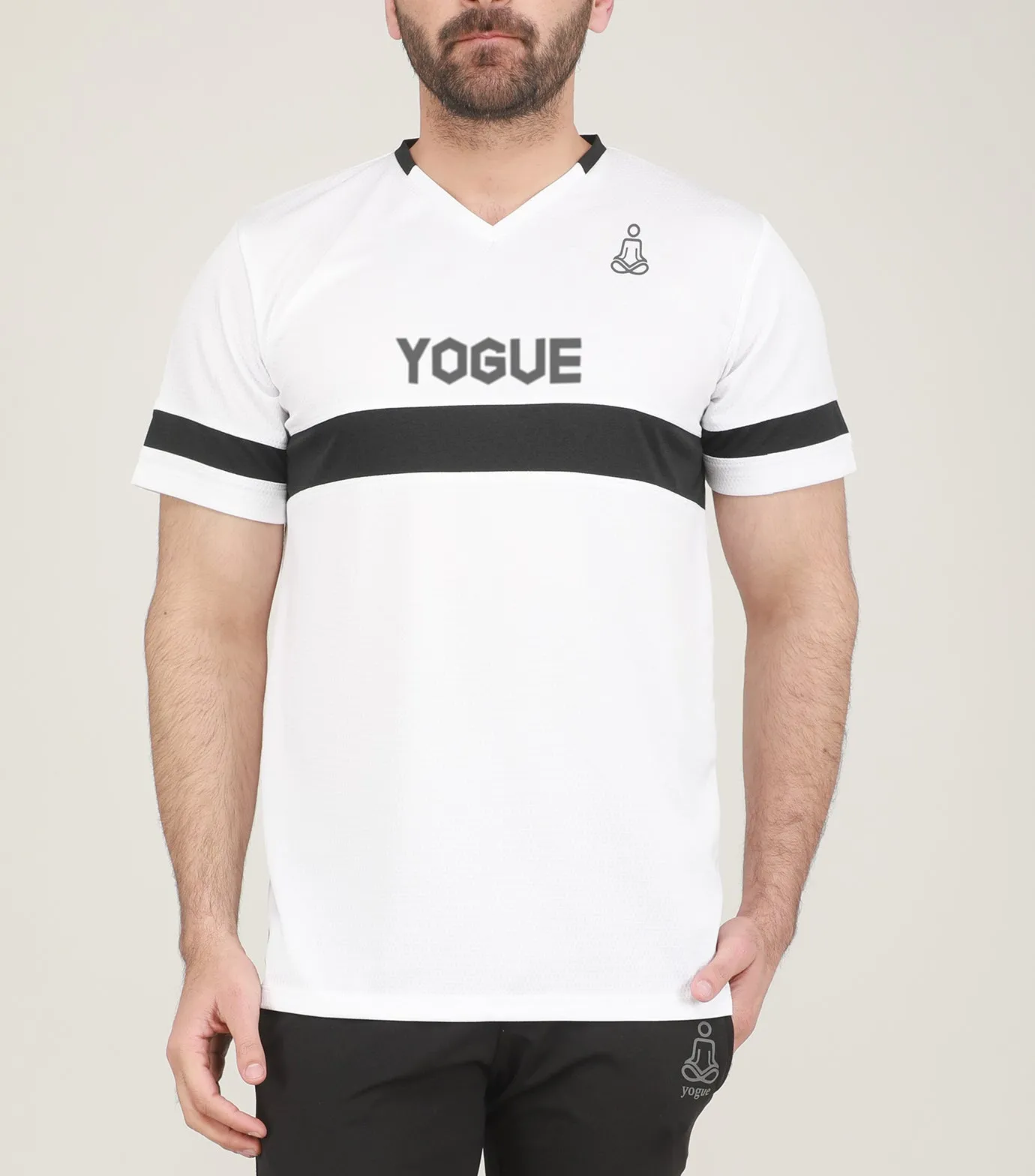 White & Black Stripe V-Neck T-Shirt
