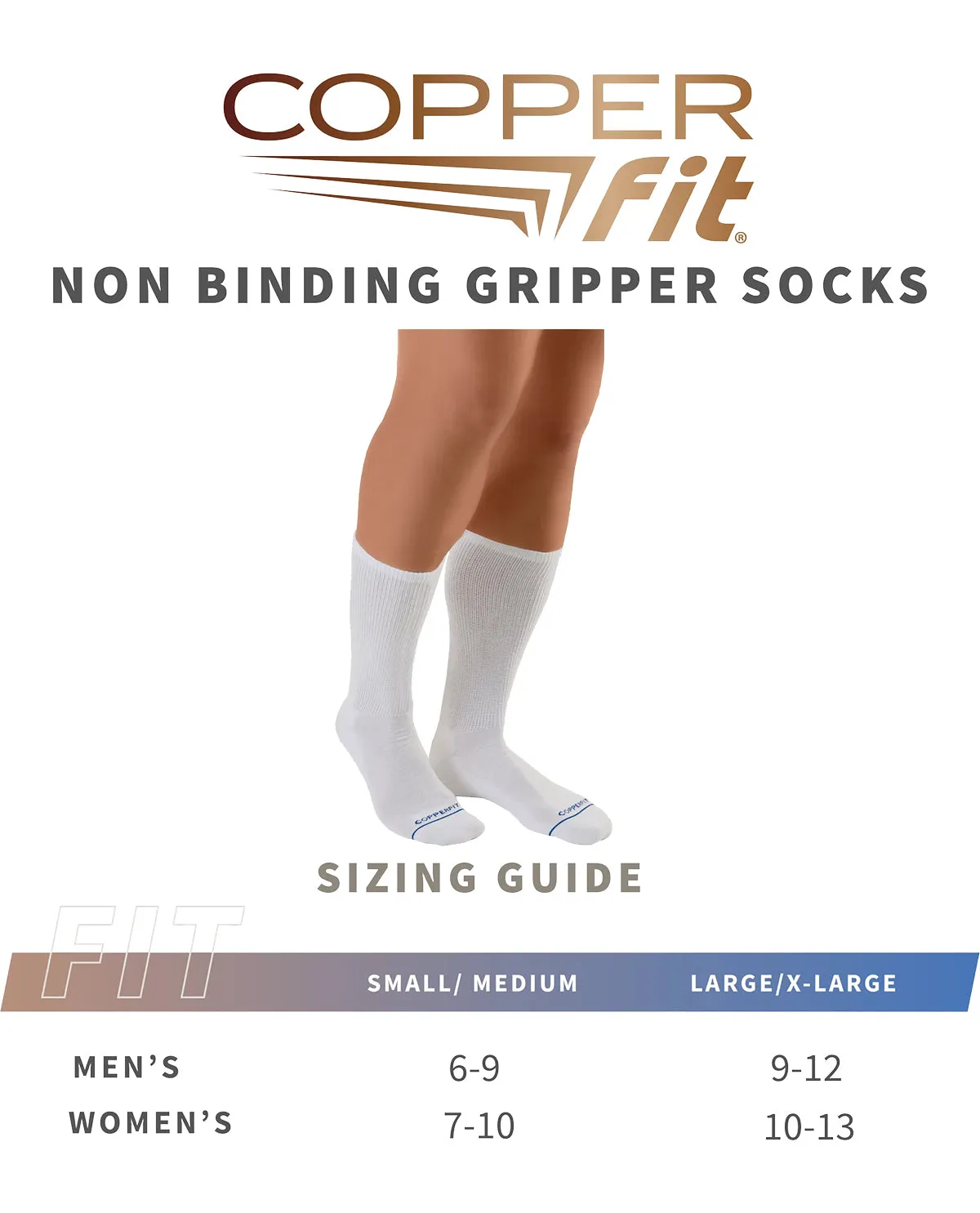 White Copper Fit Diabetic Gripper Socks - Small/Medium