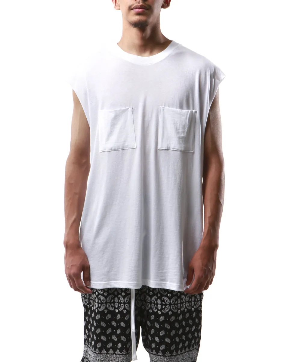 White Dual Pocket Sleeveless Tee