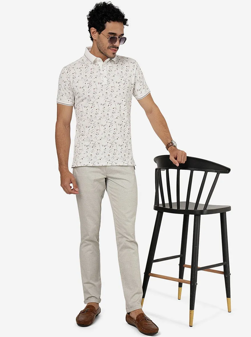 White Printed Slim Fit Polo T-Shirt | JadeBlue